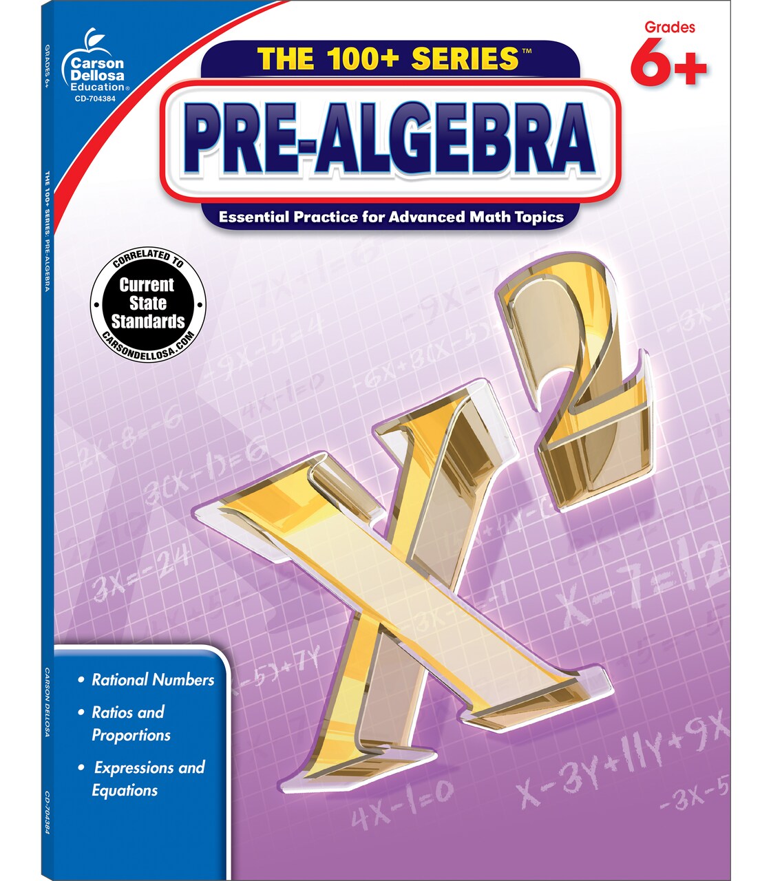 Carson Dellosa The 100 Series Pre Algebra Workbook, Math Book for Grades 6 and Up Covering Fractions, Decimals, Algebraic Expressions, and More, Classroom or Homeschool Curriculum
